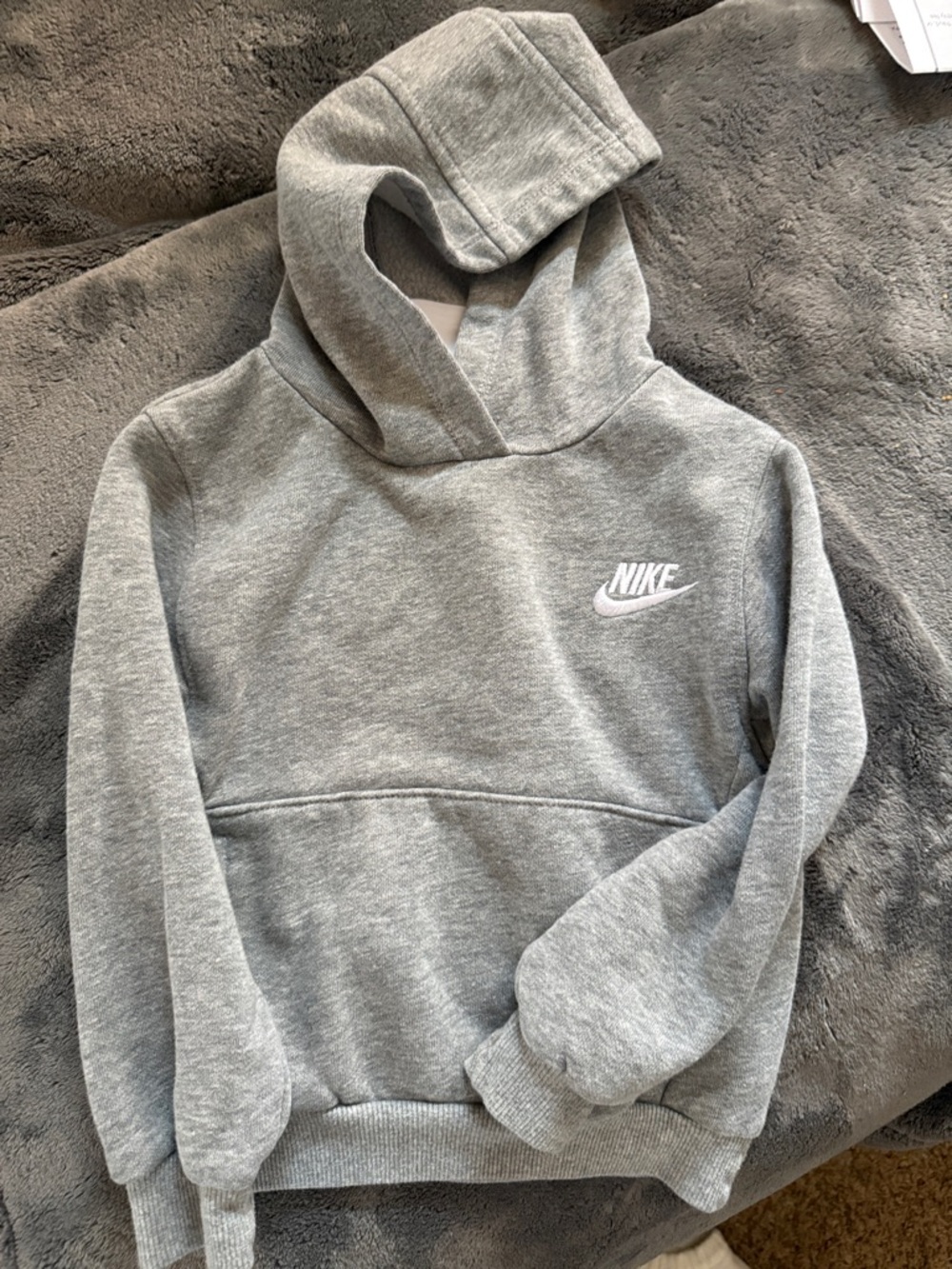 Nike Heather Grey Hooded Pullover with White Swoosh